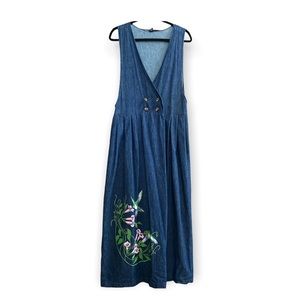 Vintage denim overall dress . Size L . Maxi dress